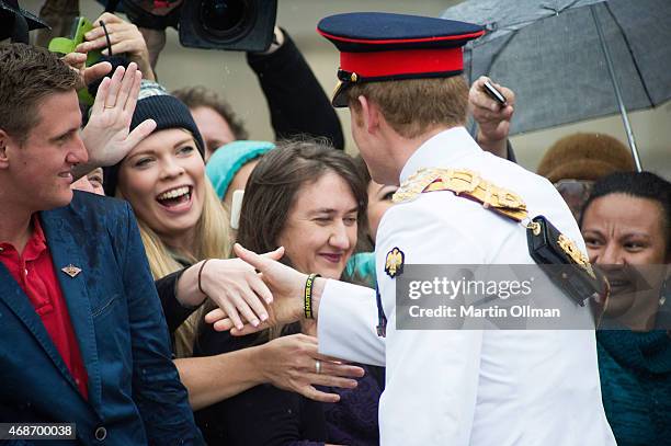 Prince Harry greets members of the public outside the Australian War Memorial on April 6, 2015 in Canberra, Australia. Prince Harry, or Captain Wales...