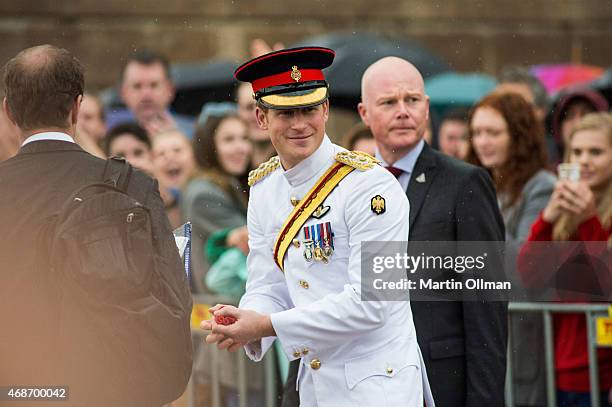 Prince Harry greets members of the public outside the Australian War Memorial on April 6, 2015 in Canberra, Australia. Prince Harry, or Captain Wales...