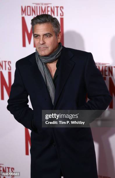 George Clooney attends the UK Premiere of "The Monuments Men" at Odeon Leicester Square on February 11, 2014 in London, England.