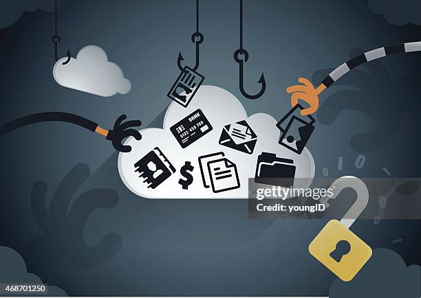 stockillustraties, clipart, cartoons en iconen met cloud data theft - identiteitsdiefstal