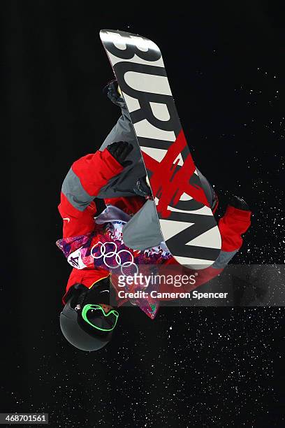 Yiwei Zhang of China competes in the Snowboard Men's Halfpipe Finals on day four of the Sochi 2014 Winter Olympics at Rosa Khutor Extreme Park on...