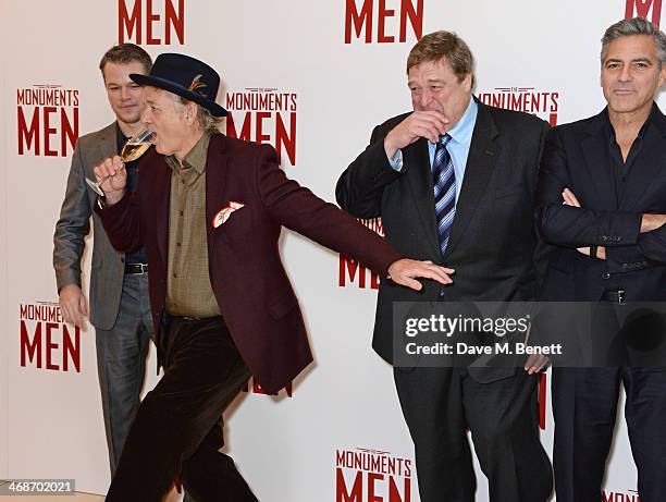 Matt Damon, Bill Murray, John Goodman, and George Clooney attend the UK Premiere of "The Monuments Men" at Odeon Leicester Square on February 11,...