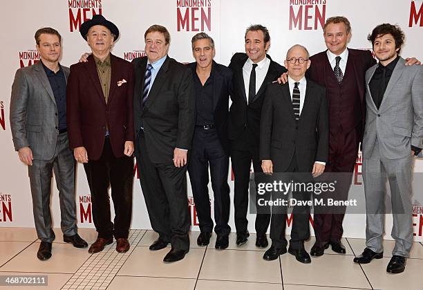 Matt Damon, Bill Murray, John Goodman, George Clooney, Jean Dujardin, Bob Balaban, Hugh Bonneville and Dimitri Leonidas attend the UK Premiere of...