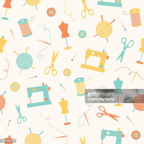 crafty seamless pattern - button craft stock illustrations