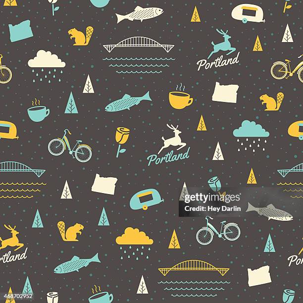 bildbanksillustrationer, clip art samt tecknat material och ikoner med portland seamless pattern - oregon amerikansk delstat