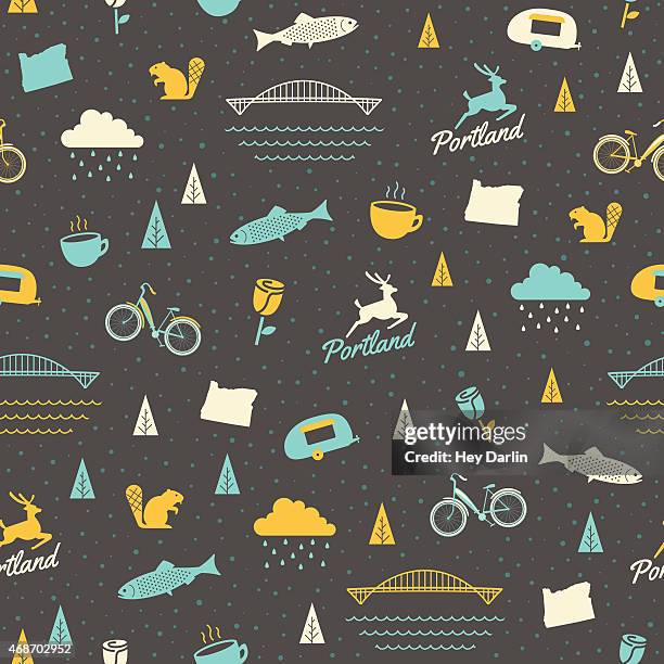 bildbanksillustrationer, clip art samt tecknat material och ikoner med portland seamless pattern - portland - oregon