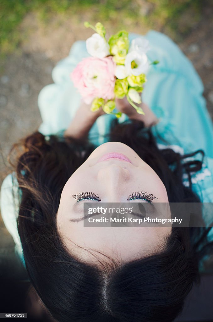 Chinese woman with flowers
