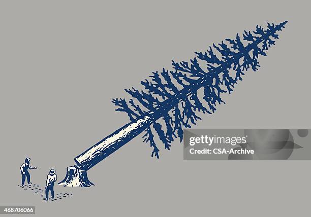 men cutting down tree - forestry industry stock illustrations