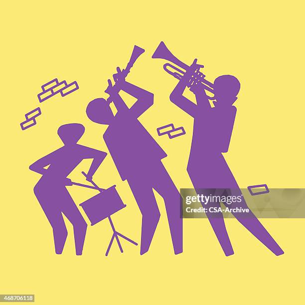 stockillustraties, clipart, cartoons en iconen met silhouette of trio playing - trompet