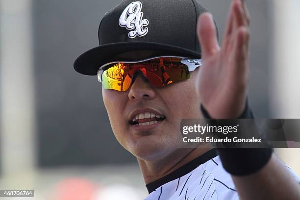 Erick Rodriguez, catcher of Guerreros during an opening season match between Pericos de Puebla and Guerreros de Oaxaca as part of Mexican Baseball...