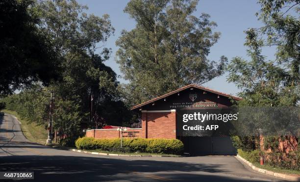 View of the entrance to the CFA Laudo Natel training and athletes formation centre of Sao Paulo FC in Cotia, some 34 km from Sao Paulo, which will...