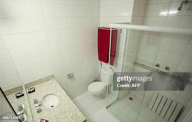 View of a bathroom at the Laudo Natel athletes formation and training centre of Sao Paulo FC in Cotia, some 34 km from Sao Paulo, which will host...