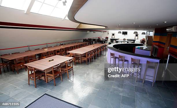 View of a lounge-bar at the Laudo Natel athletes formation and training centre of Sao Paulo FC in Cotia, some 34 km from Sao Paulo, which will host...