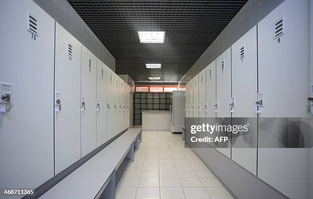 View of a changing room at the Laudo Natel athletes formation and training centre of Sao Paulo FC in Cotia, some 34 km from Sao Paulo, which will...