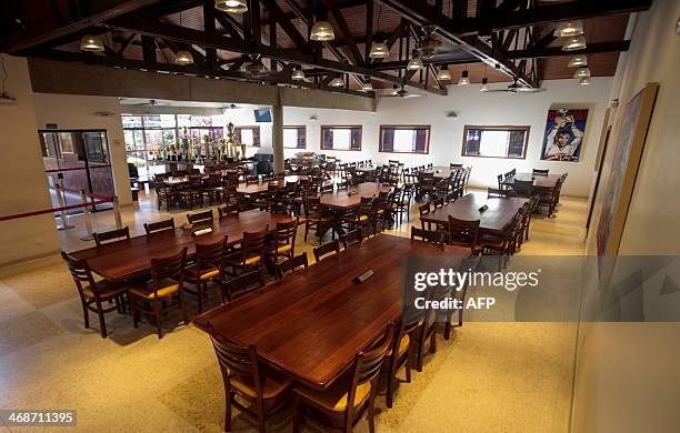 View of the restaurant at the Laudo Natel athletes formation and training centre of Sao Paulo FC in Cotia, some 34 km from Sao Paulo, which will host...