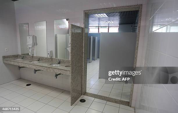 View of a changing room at the Laudo Natel athletes formation and training centre of Sao Paulo FC in Cotia, some 34 km from Sao Paulo, which will...