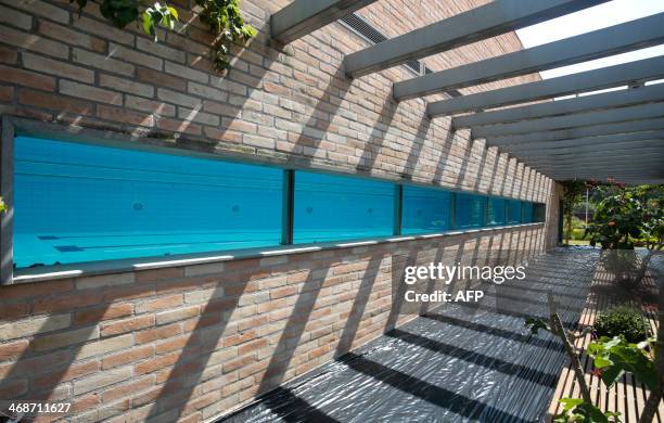 Outside view of a pool at the Laudo Natel athletes formation and training centre of Sao Paulo FC in Cotia, some 34 km from Sao Paulo, which will host...