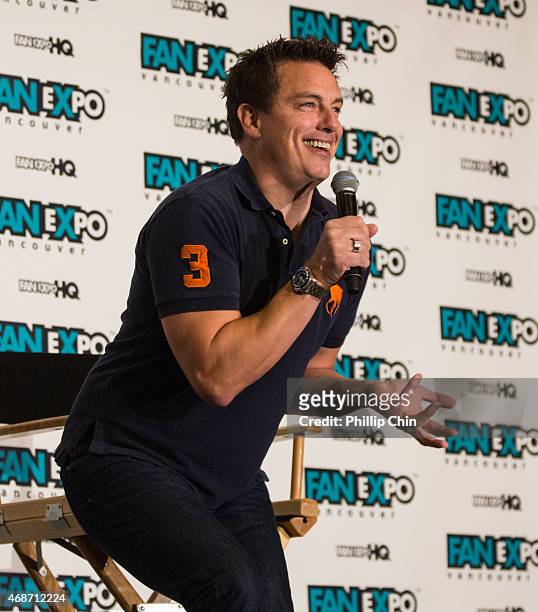 Actor John Barrowman attends the celebrity Q&A session at "Fan Expo Vancouver 2015" at the Vancouver Convention Centre on April 5, 2015 in Vancouver,...