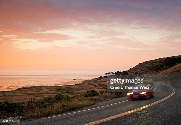 california coastal hwy 1 after sunset - mendocino stock-fotos und bilder