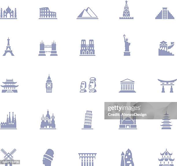 bildbanksillustrationer, clip art samt tecknat material och ikoner med famous place icon set - parthenon aten