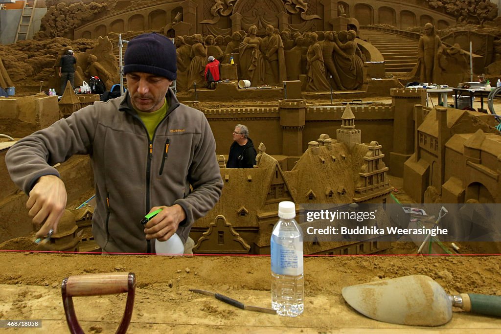 Artists Work On Sand Sculptures Ahead Of 'Germany and Once Upon a Time' Exhibition In Tottori