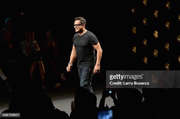 Designer Naeem Khan attends the Naeem Khan fashion show during Mercedes-Benz Fashion Week Fall 2014 at The Theatre at Lincoln Center on February 11,...