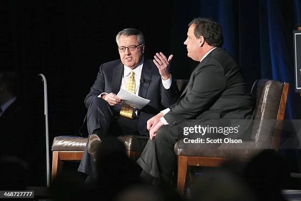 New Jersey Governor Chris Christie fields questions from Greg Brown , Chairman & CEO of Motorola Solutions. During an Economic Club of Chicago...