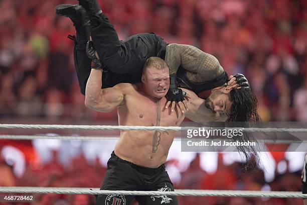 WrestleMania 31: Brock Lesnar in action vs Roman Reigns during event at Levi's Stadium. Santa Clara, CA 3/29/2015 CREDIT: Jed Jacobsohn