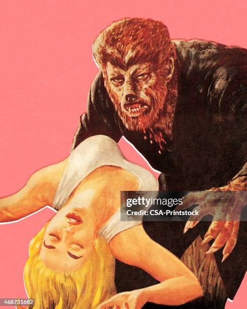 werewolf and woman - werewolf woman stock illustrations