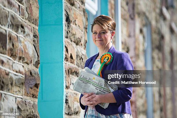 Plaid Cymru leader Leanne Wood campaigns in Ton Pentre on April 6, 2015 in Rhondda, Wales. Britain goes to the polls in a general election on May 7.