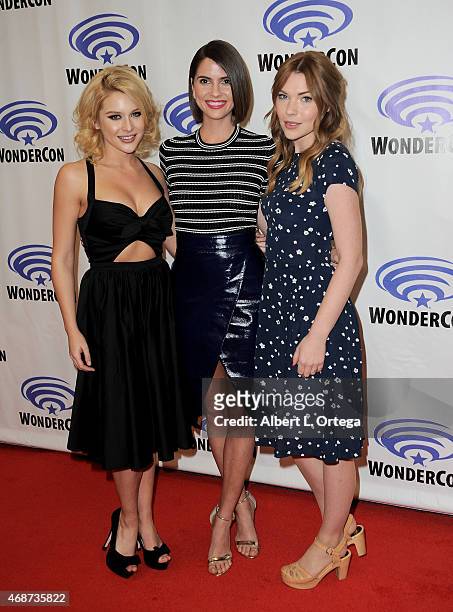 Actors Renee Olstead, Shelley Hennig and Courtney Halverson attends day 2 of WonderCon Anaheim 2015 held at Anaheim Convention Center on April 4,...