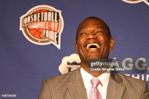 Dikembe Mutombo smiles during the Naismith Memorial Basketball Hall Of Fame 2014 Class Announcement at the JW Marriott on April 6, 2015 in...