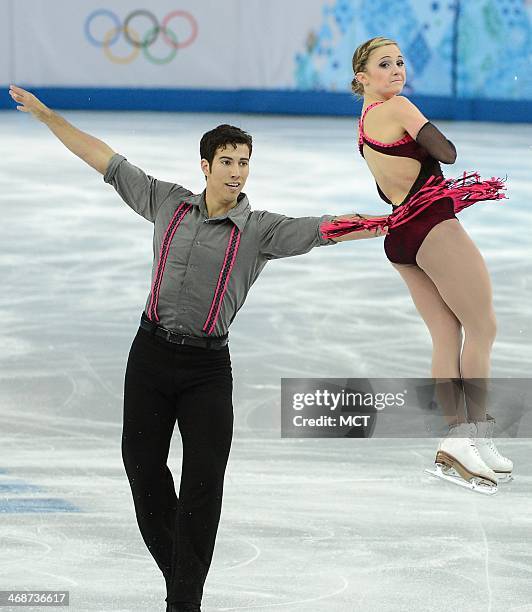 Canada's Paige Lawrence and Rudi Swiegers perform their figure skating short program at the Winter Olympics pairs competition at the Iceberg Skating...