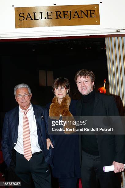 Great grandchildren of Rejane, photographer Jean-Marie Perier with his sister Anne-Marie Perier and Co-owner of the Theater Richard Caillat attend...