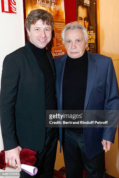 Co-owner of the Theater Richard Caillat and singer Michel Sardou attend the 'Salle Rejane' : Opening party in 'Theatre de Paris' on February 11, 2014...