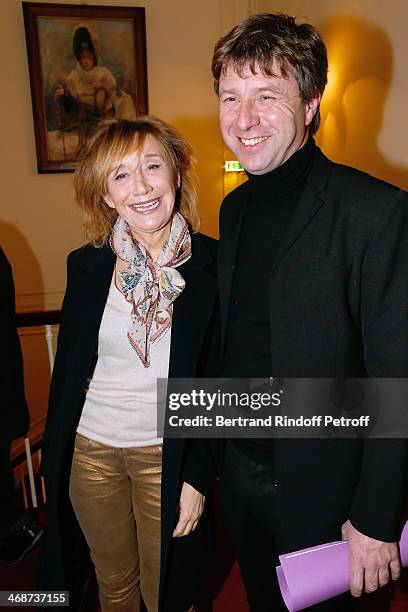 Actress Marie-Anne Chazel and Co-owner of the Theater Richard Caillat attend the 'Salle Rejane' : Opening party in 'Theatre de Paris' on February 11,...