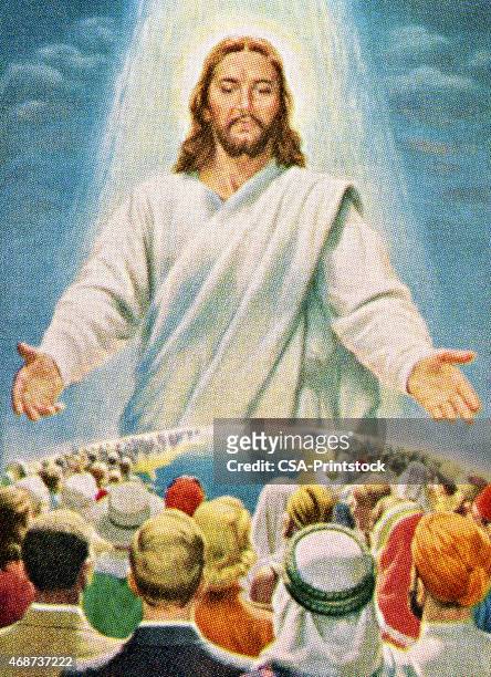 jesus blessing people in the world - jesus christ stock illustrations