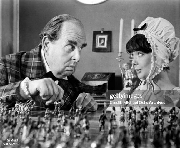 Actor Robert Morley and actress Pamela Franklin on set the movie "Sinful Davey" circa 1969.