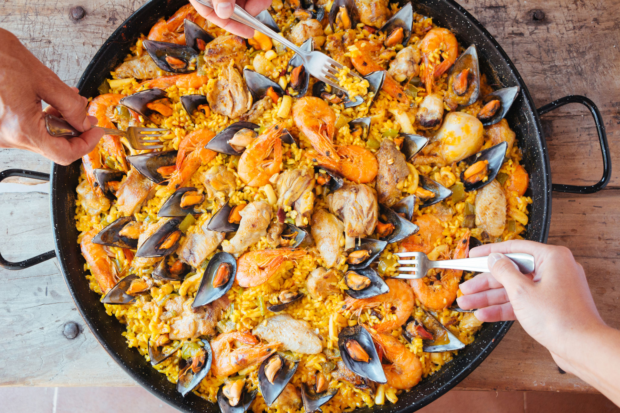 Eating mixed paella Eating mixed paella