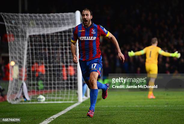 Glenn Murray of Crystal Palace celebrates scoring the opening goal during the Barclays Premier League match between Crystal Palace and Manchester...