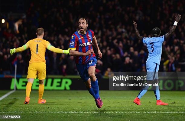 Glenn Murray of Crystal Palace celebrates scoring the opening goal during the Barclays Premier League match between Crystal Palace and Manchester...