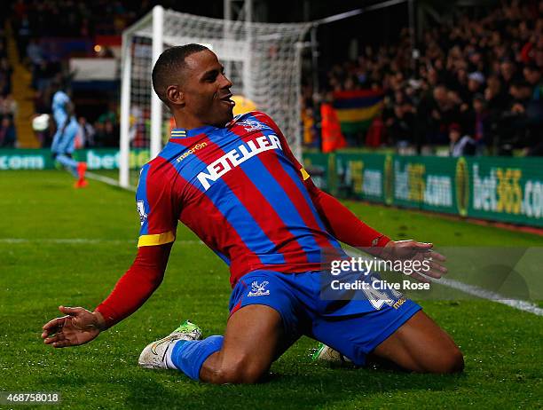 Jason Puncheon of Crystal Palace celebrates scoring his team's second goal during the Barclays Premier League match between Crystal Palace and...