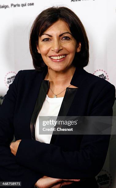 Paris PS mayoral candidate Anne Hidalgo poses prior a campaign meeting on February 11, 2014 in Paris, France. Anne Hidalgo is currently campaigning...