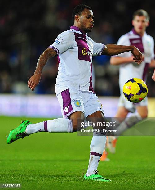 Leandro Bacuna of Villa in action during the Barclays Premier League match between Cardiff City and Aston Villa at Cardiff City Stadium on February...