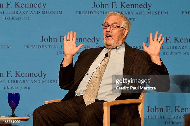 Former U.S. Representative Barney Frank talks about his new memoir "FRANK" at The John F. Kennedy Presidential Library And Museum on April 6, 2015 in...