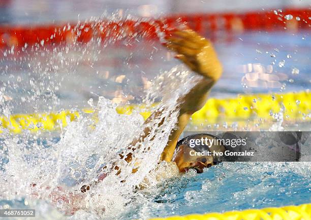 Daynara Ferreira competes in the Women's 4x50m freestyle final on day one of the Maria Lenk Swimming Trophy at Fluminense Club on April 6, 2015 in...
