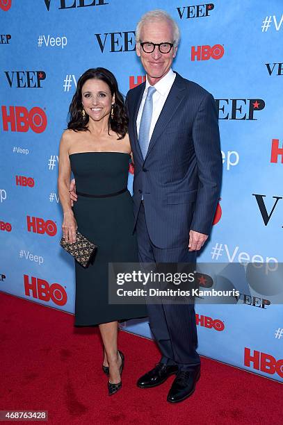Actress Julia Louis-Dreyfus and Brad Hall attend the "VEEP" Season 4 New York Screening at the SVA Theater on April 6, 2015 in New York City.