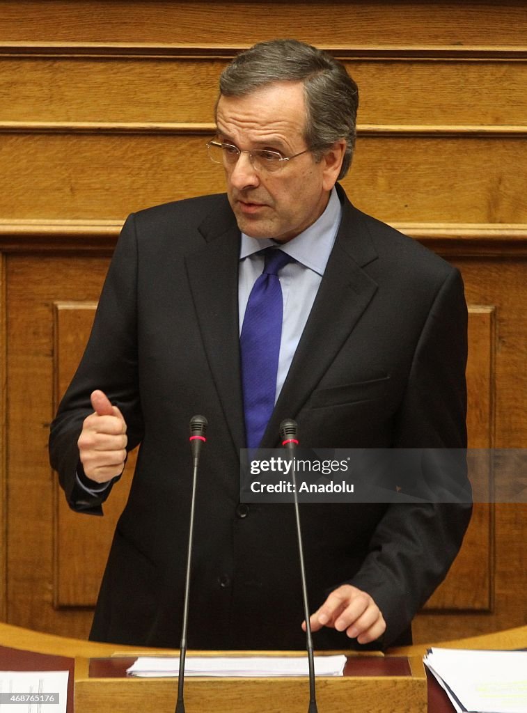 Greece's Prime Minister Alexis Tsipras speaks a plenary session of the Parliament in Athens