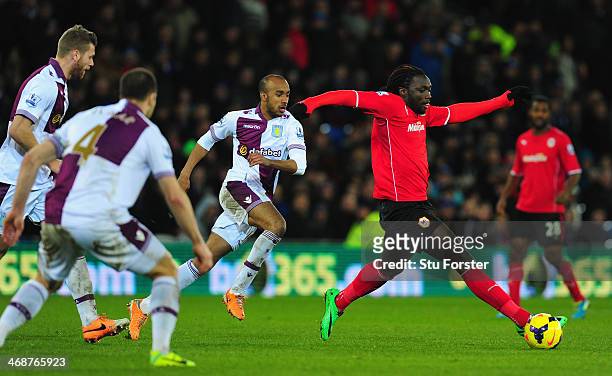 Kenwyne Jones of Cardiff in action during the Barclays Premier League match between Cardiff City and Aston Villa at Cardiff City Stadium on February...