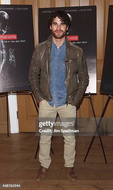 Actor Darren Criss attends the "Ex Machina" New York premiere at the Crosby Street Hotel on April 6, 2015 in New York City.